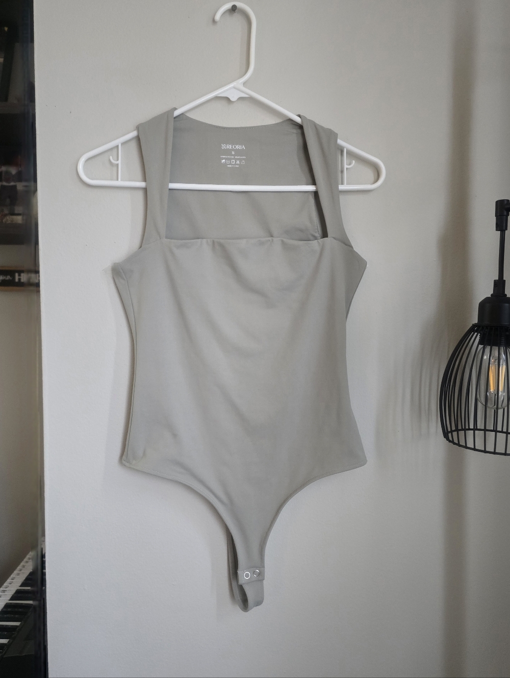 Matte Gray Square-Neck One-Piece Bodysuit